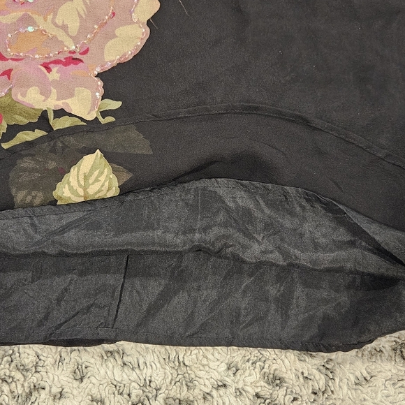 Robbie Bee SZ 12 Vintage 100% Silk Black Floral Beaded Midi Sleeveless Dress - Picture 6 of 11